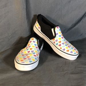 Vans Girl's Asher Hearts 3 US 34 EU Multicolor Canvas Slip On Skate Shoes